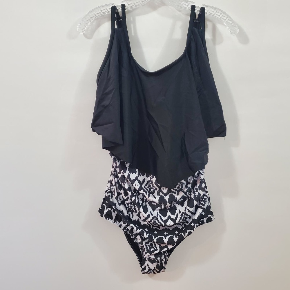 Nwt Bloomchic Swimsuit Geometric Patchwork Black … - image 1